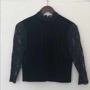 Alice and Olivia velvet and lace cropped top